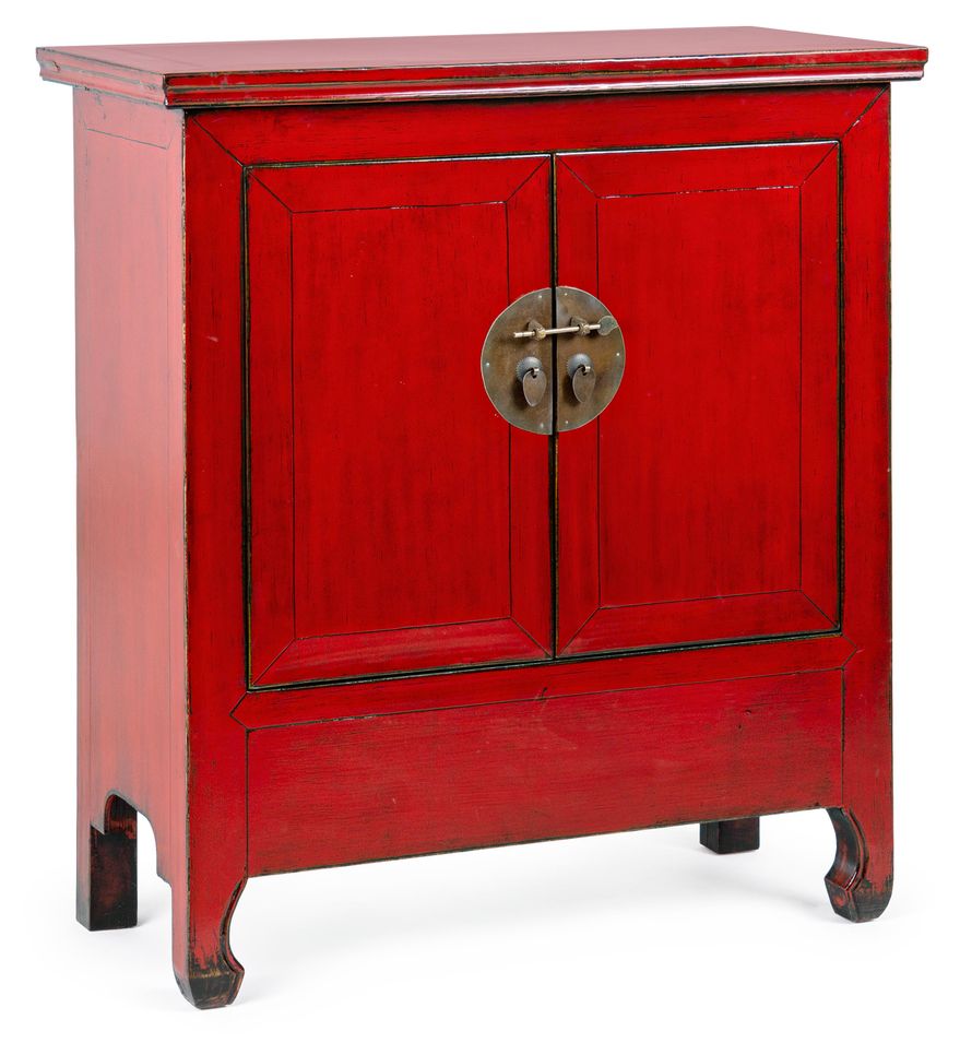 Bahut en bois d'orme recyclé rouge 2 portes Gia L 89 cm - Photo n°1