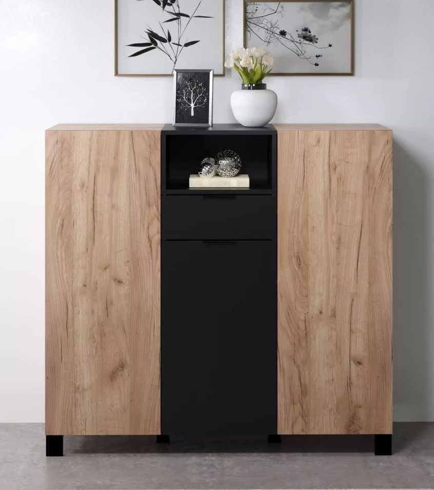 Bahut en bois de chêne 3 portes 1 tiroir Paula L 125 cm - Photo n°1