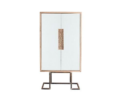 Bahut haut 2 portes bois tropical clair et miroir Latika - Photo n°1