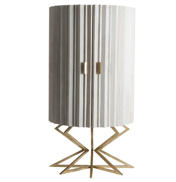 Bahut haut 2 portes manguier massif blanc et métal doré Allya - Photo n°1