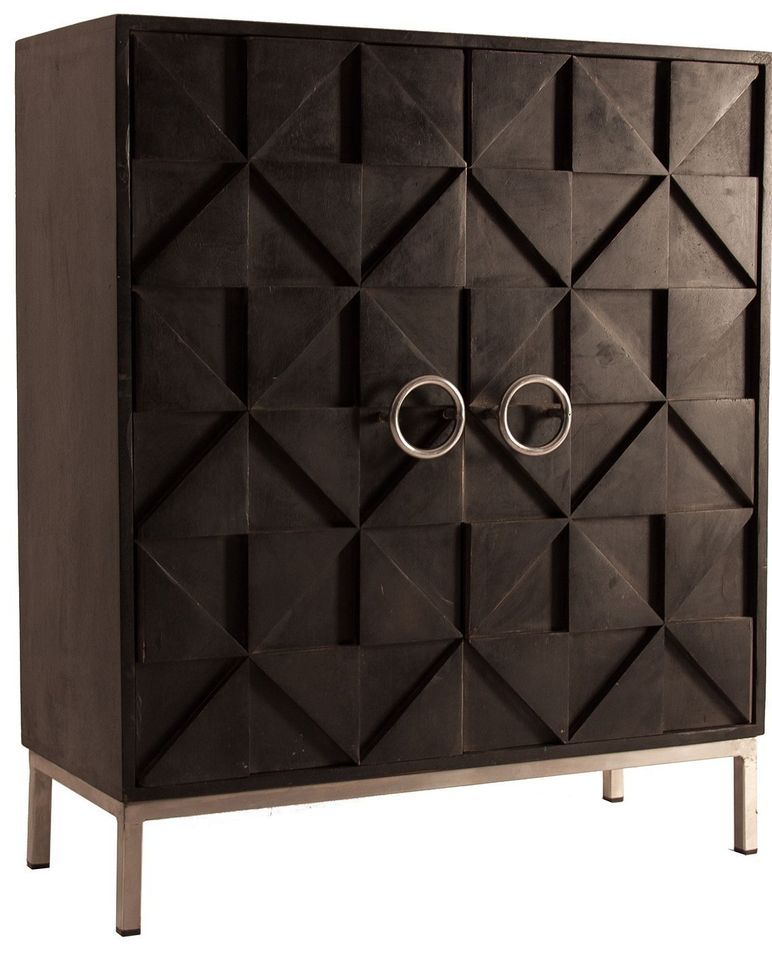 Bahut haut 2 portes manguier massif noir et doré Walter - Photo n°1