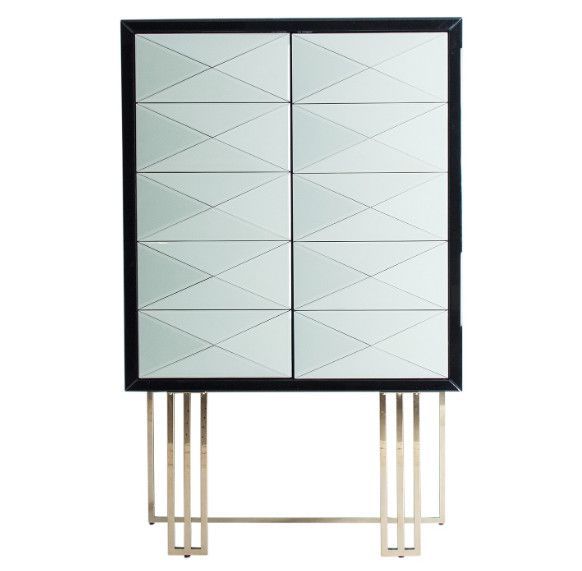 Bahut haut 2 portes miroir blanc et noir - Photo n°1