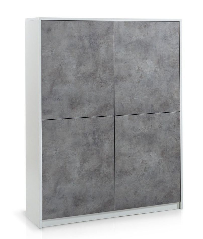 Bahut haut 4 portes bois mélaminé blanc et béton Keesa - Photo n°1