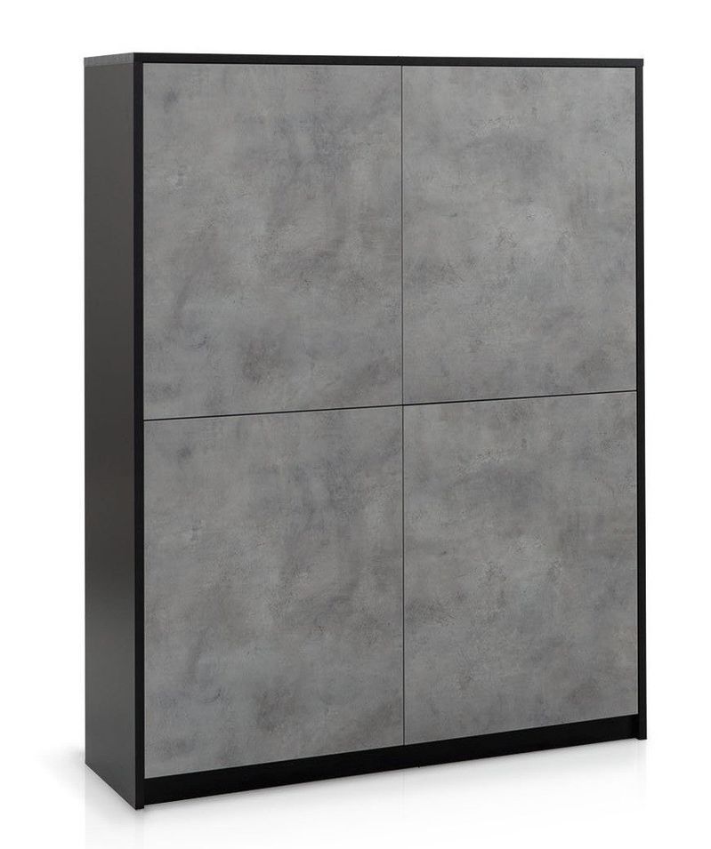 Bahut haut 4 portes bois mélaminé noir et béton Luxot - Photo n°1