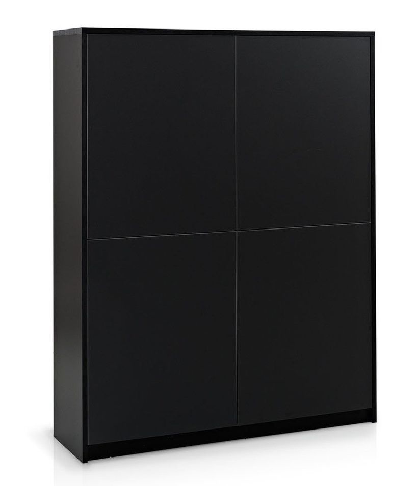 Bahut haut 4 portes bois mélaminé noir Aumi - Photo n°1
