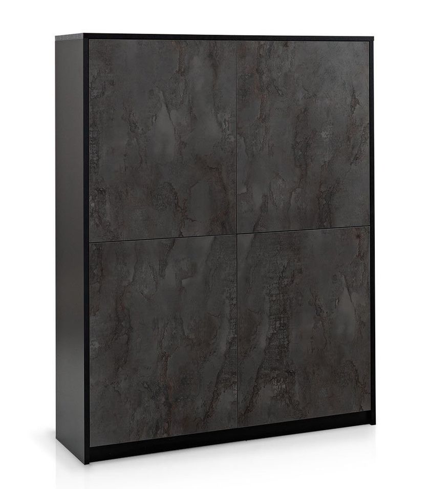 Bahut haut 4 portes mélaminé noir et gris Lobis - Photo n°1