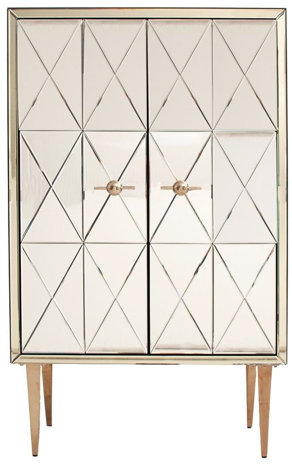 Bahut haut art déco 2 portes métal doré et miroir Cindie - Photo n°1