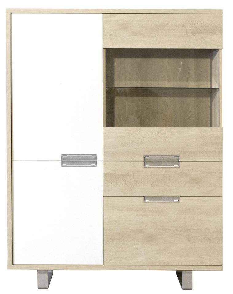 Bahut haut Chêne clair et Blanc Menka - Photo n°1