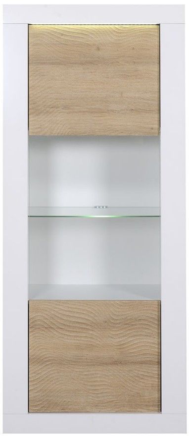 Bahut haut lumineux 1 porte bois clair et laqué blanc Kay - Photo n°1