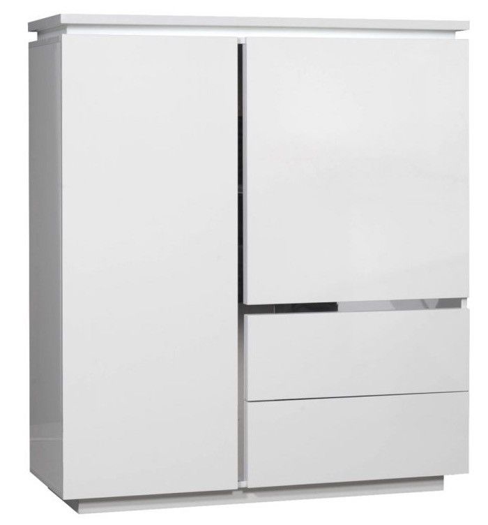 Bahut haut lumineux 2 portes 2 tiroirs bois laqué blanc Kela - Photo n°1