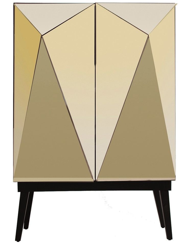 Bahut art déco 2 portes miroir doré et pieds bois massif noir Arts 95 cm - Photo n°1