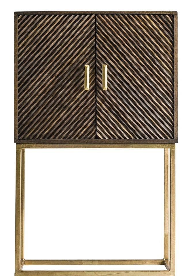 Bahut art déco 2 portes bois massif marron et métal doré Jamie 76 cm - Photo n°1
