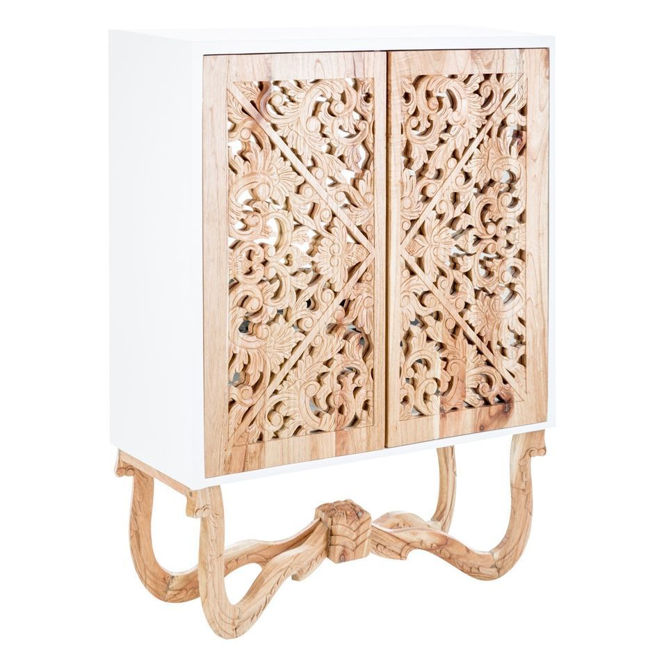 Bahut oriental 2 portes mindi massif clair et bois blanc Mellie - Photo n°1