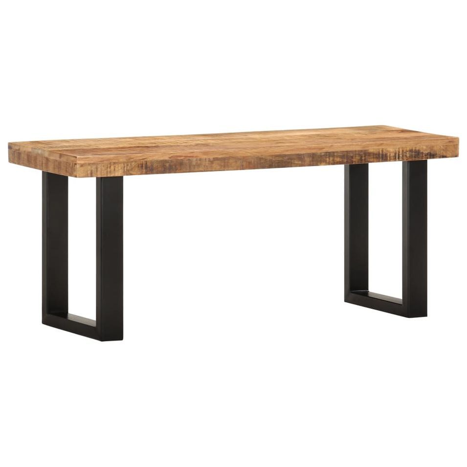 Banc 110 cm Bois de manguier brut massif et acier - Photo n°1