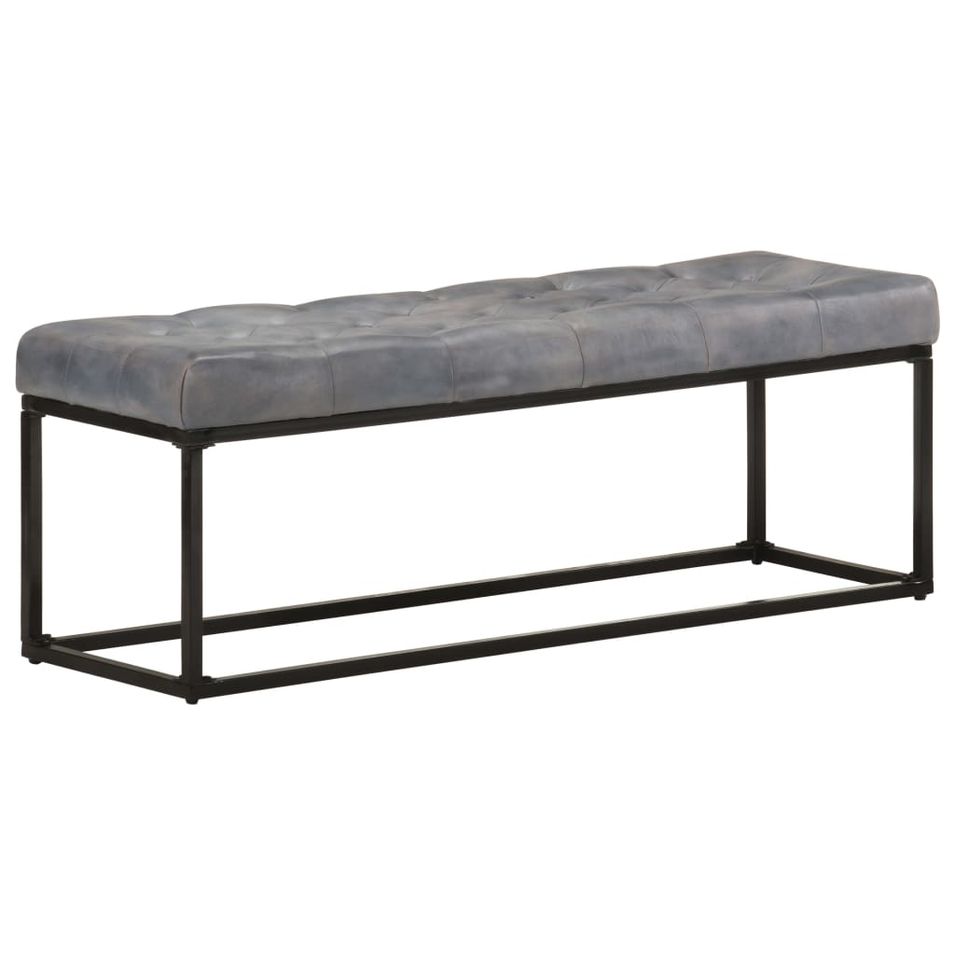 Banc 122 cm Gris Cuir véritable - Photo n°1