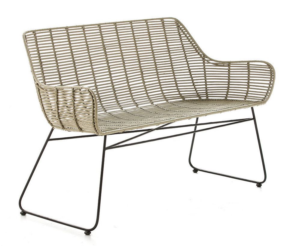 Banc 2 places osier tissé gris et pieds métal noir - Photo n°1