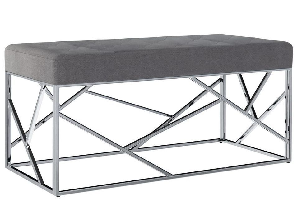 Banc 2 places velours gris et acier inoxydable Bouki 97 cm - Photo n°1