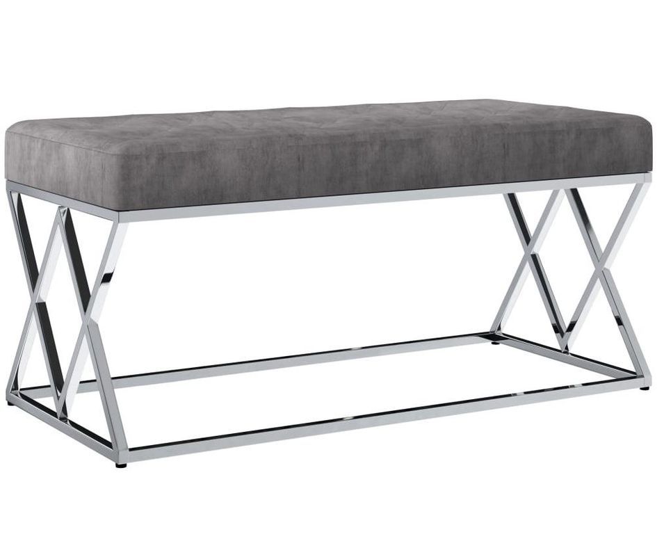 Banc 2 places velours gris et acier inoxydable Zorki 97 cm - Photo n°1