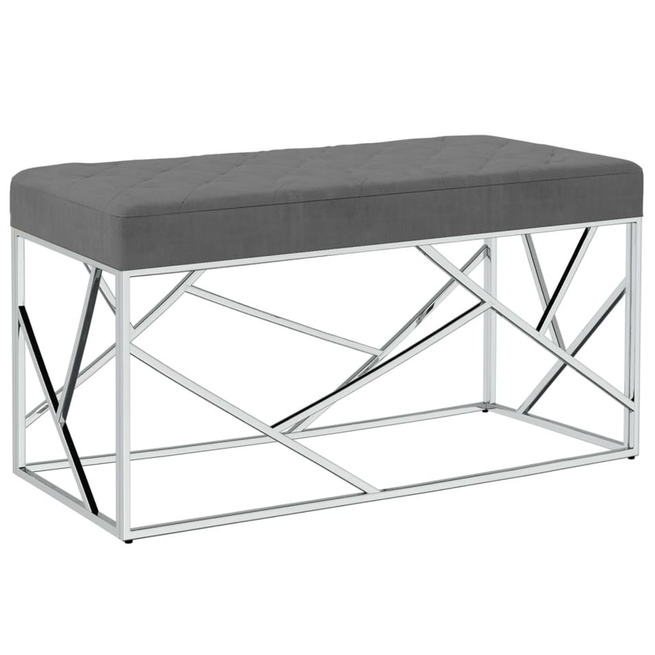 Banc 97 cm Gris foncé Tissu de velours et acier inoxydable - Photo n°1