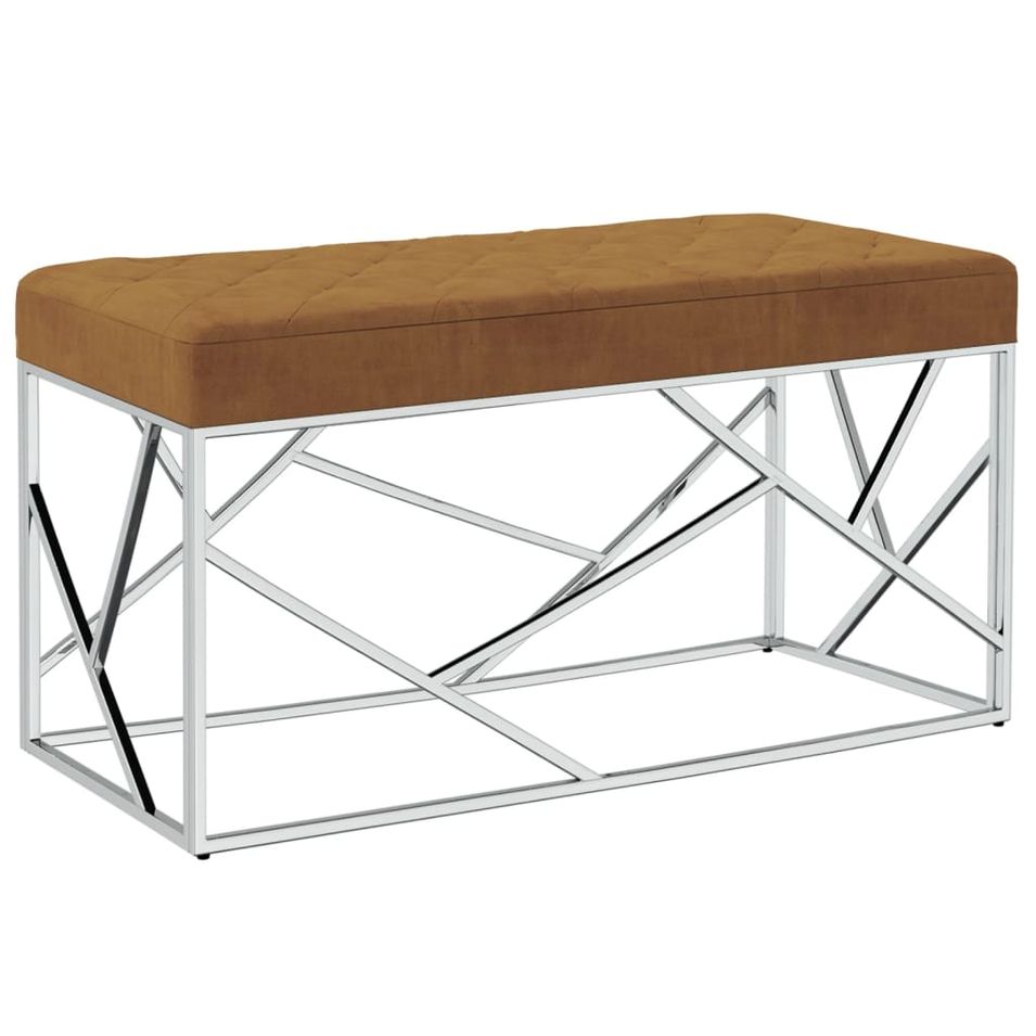 Banc 97 cm Marron Tissu de velours et acier inoxydable - Photo n°1