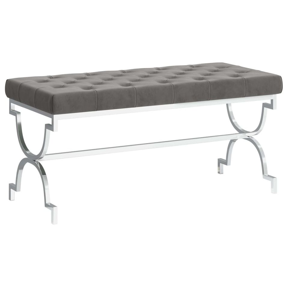 Banc 99 cm Gris Velours et acier inoxydable - Photo n°1