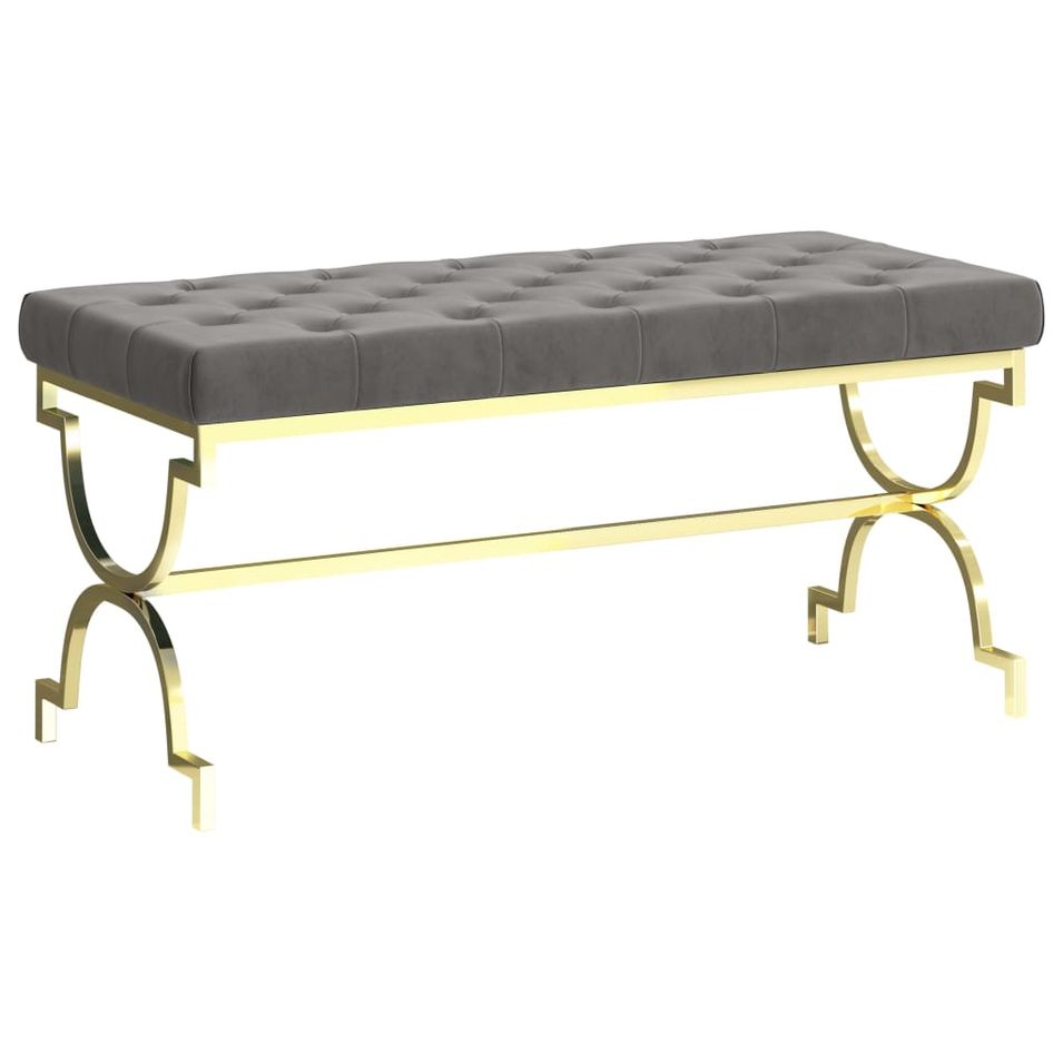 Banc 99 cm Gris Velours et acier inoxydable 2 - Photo n°1