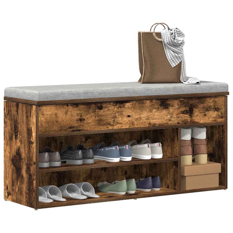 Banc à chaussures chêne fumé 102x30,5x45 cm bois d'ingénierie - Photo n°1