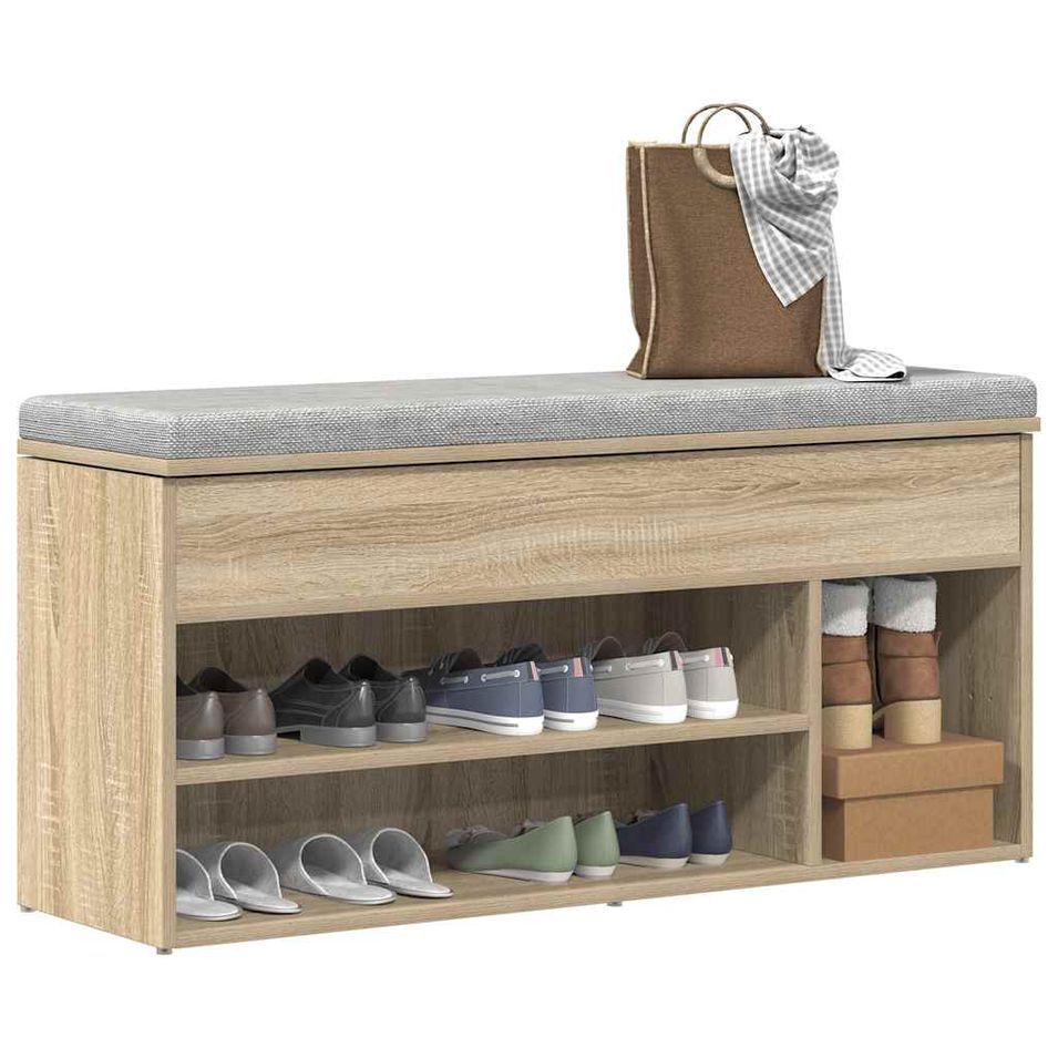 Banc à chaussures chêne sonoma 102x30,5x45 cm bois d'ingénierie - Photo n°1