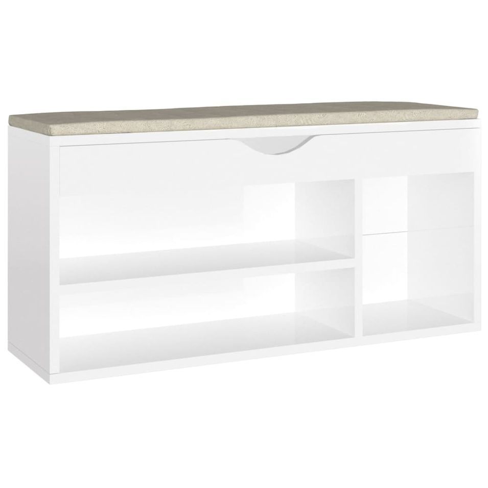 Banc à chaussures coussin Blanc brillant 104x30x49 cm - Photo n°1