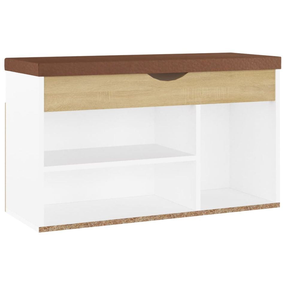 Banc à chaussures coussin Blanc et chêne 80x30x47 cm - Photo n°1