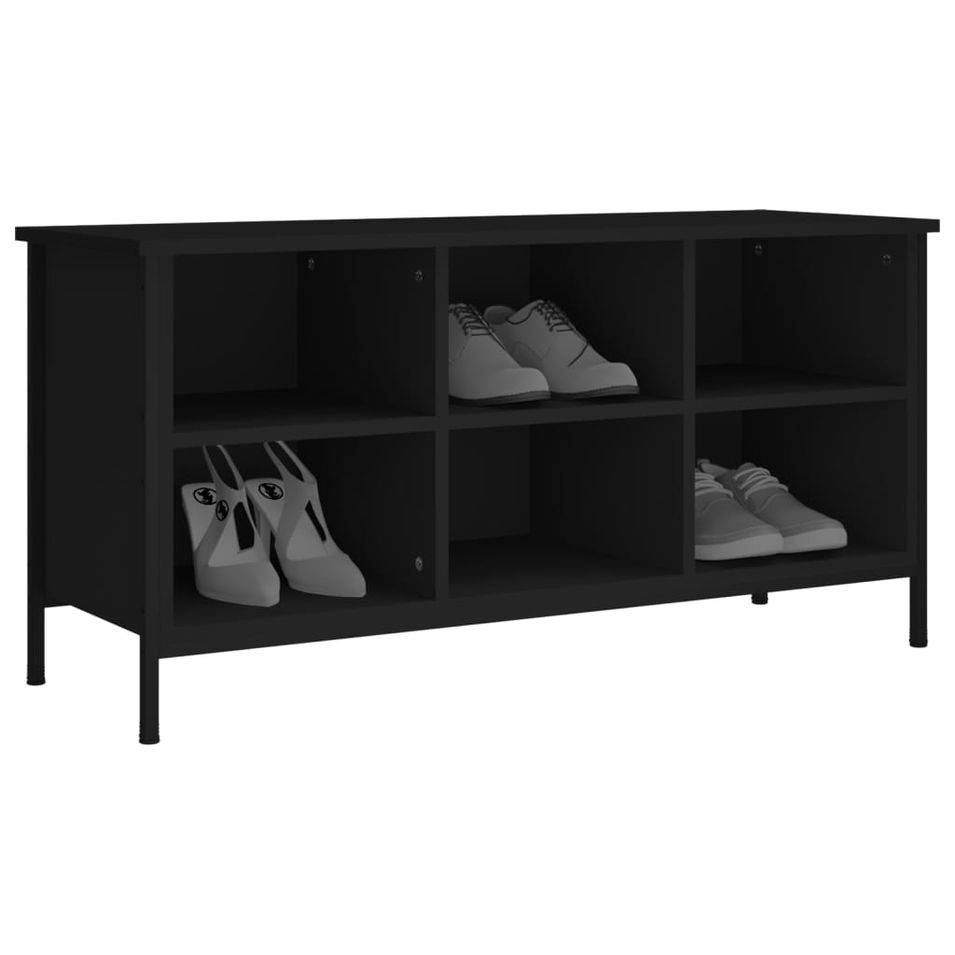 Banc à chaussures en bois et acier noir Kloza L 100 x H 50 cm - Style industriel - Photo n°1