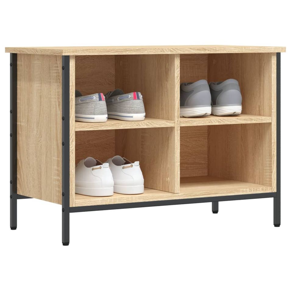 Banc à chaussures en bois et acier noir Kloza L 69 x H 50 cm - Style industriel - Photo n°1