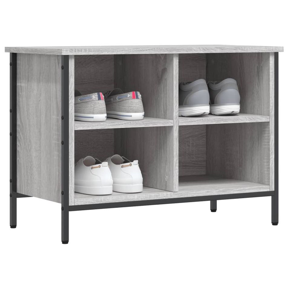 Banc à chaussures en bois et acier noir Kloza L 69 x H 50 cm - Style industriel - Photo n°1