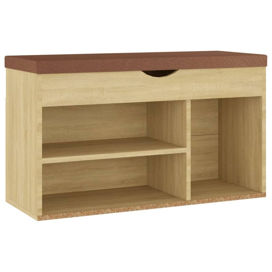 Banc à chaussures et coussin Chêne sonoma 80x30x47 cm - Photo n°1