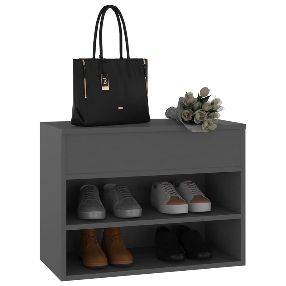 Banc à chaussures Gris 60x30x45 cm - Photo n°1