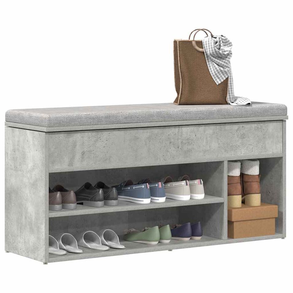 Banc à chaussures gris béton 102x30,5x45 cm bois d'ingénierie - Photo n°1