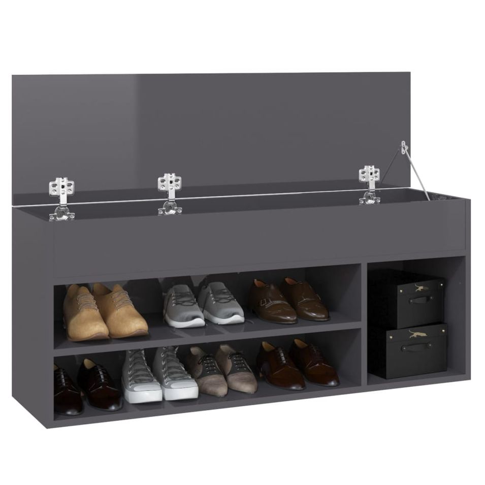 Banc à chaussures Gris brillant 105x30x45 cm - Photo n°1