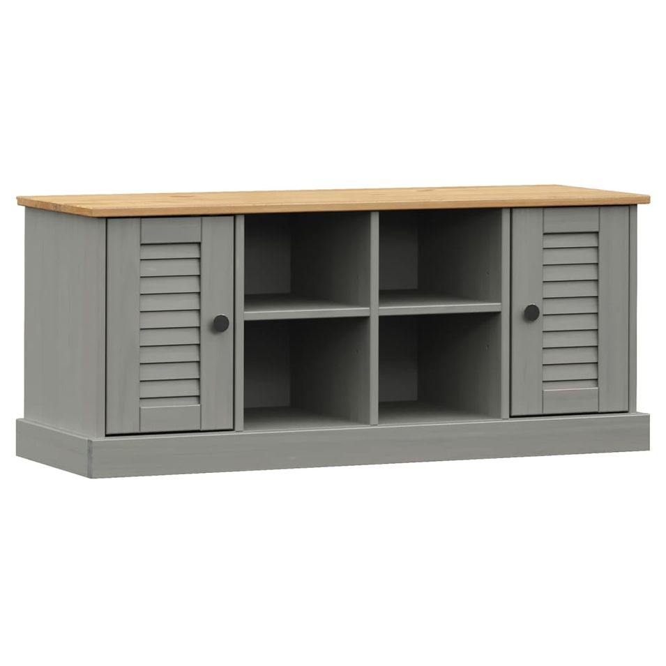 Banc à chaussures VIGO gris 106x35x45 cm bois massif de pin - Photo n°1