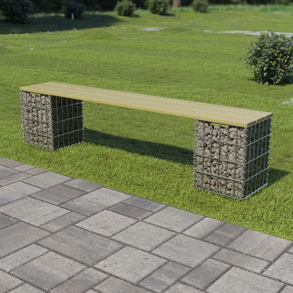 Banc à gabion 180 cm Acier galvanisé et pinède - Photo n°1