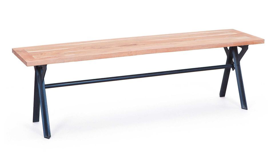 Banc acacia massif clair et pieds métal noir Selbi 160 cm - Photo n°1