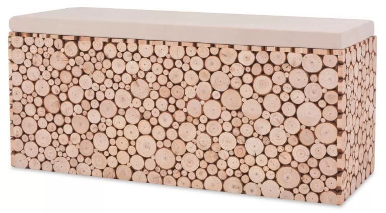Banc assise tissu beige et bois massif clair Papaco - Photo n°1