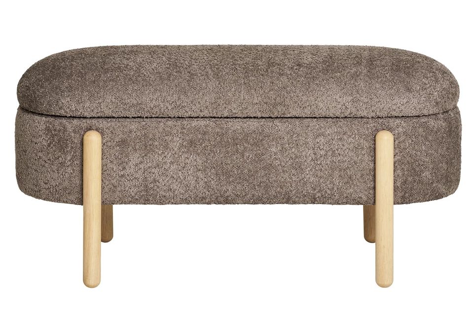 Banc avec rangement tissu marron & pieds en bois naturel BRANCA 97 cm - Photo n°1