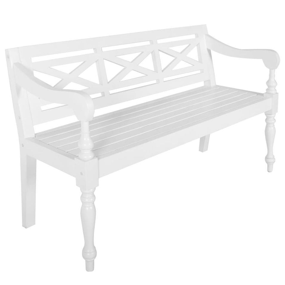 Banc Batavia 123 cm Bois d'acajou massif Blanc - Photo n°1
