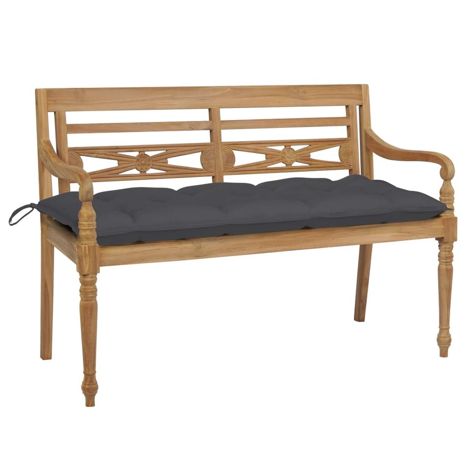 Banc Batavia avec coussin anthracite 120 cm Bois de teck massif 2 - Photo n°1