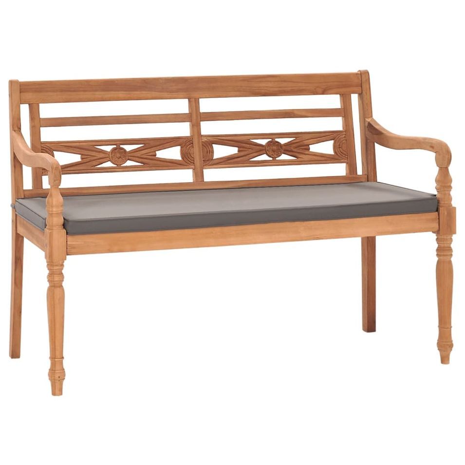 Banc Batavia avec coussin gris foncé 120 cm Bois de teck massif - Photo n°1