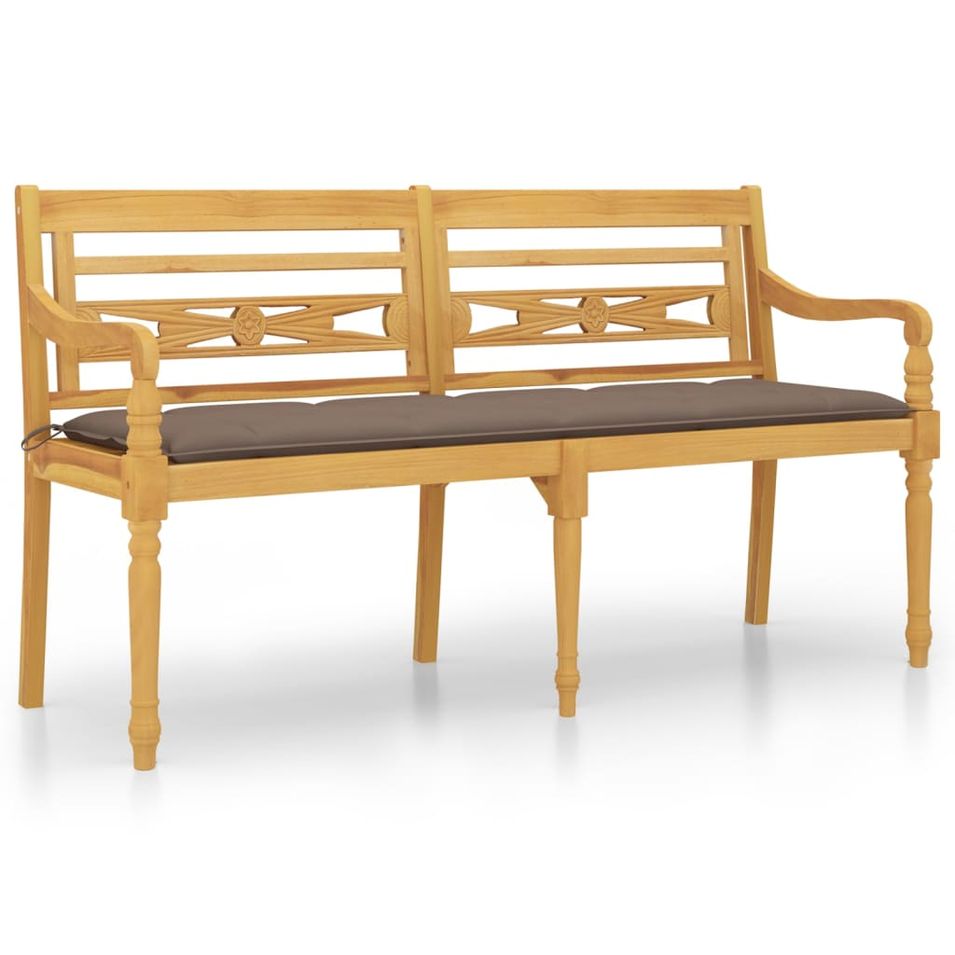 Banc Batavia avec coussin taupe 150 cm Bois de teck massif - Photo n°1