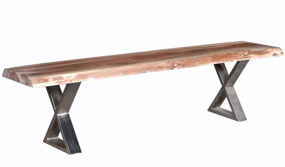 Banc bois massif et pieds en croix acier chromé Kiwa 160 cm - Photo n°1