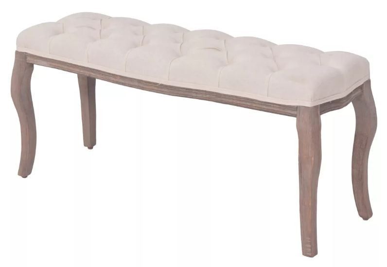 Banc capitonné lin beige et pieds bois massif clair Makin 110 cm - Photo n°1