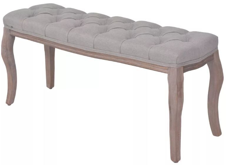 Banc capitonné lin gris et pieds bois massif clair Makin 110 cm - Photo n°1