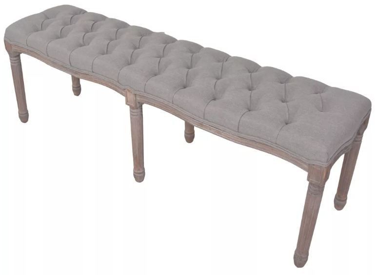 Banc capitonné lin gris et pieds bois massif clair Makin 150 cm - Photo n°1